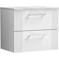 Nuie Deco 600mm Wall Hung 2 Drawer Vanity & Bellato Grey Laminate Top - Satin White, White