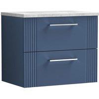 Nuie Deco 600mm Wall Hung 2 Drawer Vanity & Bellato Grey Laminate Top - Satin Blue, Blue