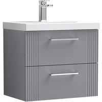 Nuie Deco 600mm Wall Hung 2 Drawer Vanity & Basin 1 - Satin Grey, Grey