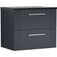 Nuie Deco 600mm Wall Hung 2 Drawer Vanity & Sparkling Black Laminate Top - Satin Anthracite, Grey
