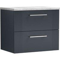 Nuie Deco 600mm Wall Hung 2 Drawer Vanity & Bellato Grey Laminate Top - Satin Anthracite, Grey