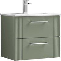 Nuie Deco 600mm Wall Hung 2 Drawer Vanity & Basin 2 - Satin Reed Green, Green