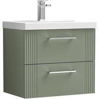 Nuie Deco 600mm Wall Hung 2 Drawer Vanity & Basin 3 - Satin Reed Green, Green