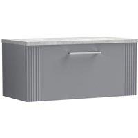 Nuie Deco 800mm Wall Hung Single Drawer Vanity & Bellato Grey Laminate Top - Satin Grey, Grey