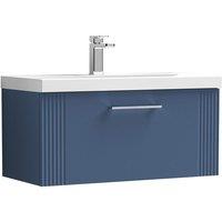 Nuie Deco 800mm Wall Hung Single Drawer Vanity & Basin 1 - Satin Blue, Blue