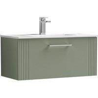 Nuie Deco 800mm Wall Hung Single Drawer Vanity & Basin 2 - Satin Reed Green, Green