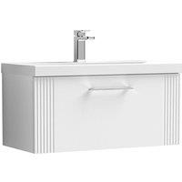 Nuie Deco 800mm Wall Hung Single Drawer Vanity & Basin 1 - Satin White, White