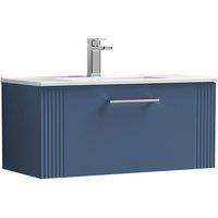 Nuie Deco 800mm Wall Hung Single Drawer Vanity & Basin 2 - Satin Blue, Blue