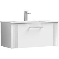 Nuie Deco 800mm Wall Hung Single Drawer Vanity & Basin 2 - Satin White, White