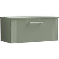 Nuie Deco 800mm Wall Hung Single Drawer Vanity & Worktop - Satin Reed Green, Green