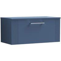 Nuie Deco 800mm Wall Hung Single Drawer Vanity & Worktop - Satin Blue, Blue
