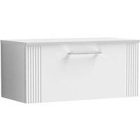 Nuie Deco 800mm Wall Hung Single Drawer Vanity & Worktop - Satin White, White