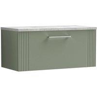 Nuie Deco 800mm Wall Hung Single Drawer Vanity & Bellato Grey Laminate Top - Satin Reed Green, Green