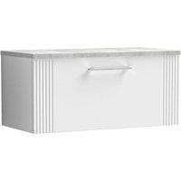 Nuie Deco 800mm Wall Hung Single Drawer Vanity & Bellato Grey Laminate Top - Satin White, White