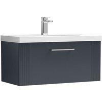 Nuie Deco 800mm Wall Hung Single Drawer Vanity & Basin 1 - Satin Anthracite, Grey