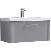 Nuie Deco 800mm Wall Hung Single Drawer Vanity & Basin 1 - Satin Grey, Grey