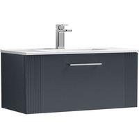Nuie Deco 800mm Wall Hung Single Drawer Vanity & Basin 2 - Satin Anthracite, Grey