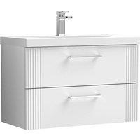 Nuie Deco 800mm Wall Hung 2 Drawer Vanity & Basin 3 - Satin White, White