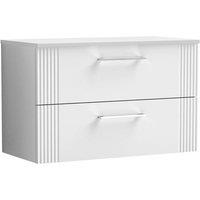 Nuie Deco 800mm Wall Hung 2 Drawer Vanity & Worktop - Satin White, White