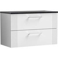 Nuie Deco 800mm Wall Hung 2 Drawer Vanity & Sparkling Black Laminate Top - Satin White, White