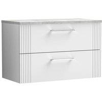 Nuie Deco 800mm Wall Hung 2 Drawer Vanity & Bellato Grey Laminate Top - Satin White, White