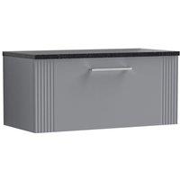 Nuie Deco 800mm Wall Hung Single Drawer Vanity & Sparkling Black Laminate Top - Satin Grey, Grey