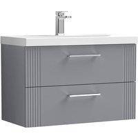 Nuie Deco 800mm Wall Hung 2 Drawer Vanity & Basin 1 - Satin Grey, Grey