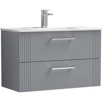 Nuie Deco 800mm Wall Hung 2 Drawer Vanity & Basin 2 - Satin Grey, Grey