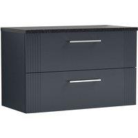 Nuie Deco 800mm Wall Hung 2 Drawer Vanity & Sparkling Black Laminate Top - Satin Anthracite, Grey