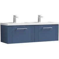 Nuie Deco 1200mm Wall Hung 2 Drawer Vanity & Double Polymarble Basin - Satin Blue, Blue