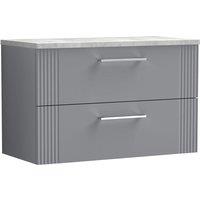 Nuie Deco 800mm Wall Hung 2 Drawer Vanity & Bellato Grey Laminate Top - Satin Grey, Grey