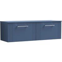 Nuie Deco 1200mm Wall Hung 2 Drawer Vanity & Worktop - Satin Blue, Blue