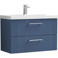 Nuie Deco 800mm Wall Hung 2 Drawer Vanity & Basin 1 - Satin Blue, Blue