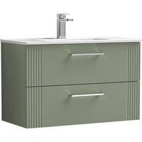 Nuie Deco 800mm Wall Hung 2 Drawer Vanity & Basin 2 - Satin Reed Green, Green