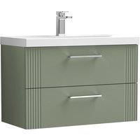 Nuie Deco 800mm Wall Hung 2 Drawer Vanity & Basin 3 - Satin Reed Green, Green