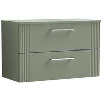 Nuie Deco 800mm Wall Hung 2 Drawer Vanity & Worktop - Satin Reed Green, Green