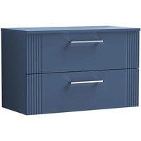 Nuie Deco 800mm Wall Hung 2 Drawer Vanity & Worktop - Satin Blue, Blue