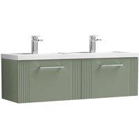 Nuie Deco 1200mm Wall Hung 2 Drawer Vanity & Double Polymarble Basin - Satin Reed Green, Green
