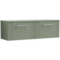 Nuie Deco 1200mm Wall Hung 2 Drawer Vanity & Worktop - Satin Reed Green, Green
