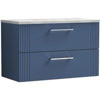 Nuie Deco 800mm Wall Hung 2 Drawer Vanity & Bellato Grey Laminate Top - Satin Blue, Blue