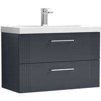 Nuie Deco 800mm Wall Hung 2 Drawer Vanity & Basin 1 - Satin Anthracite, Grey