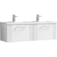 Nuie Deco 1200mm Wall Hung 2 Drawer Vanity & Double Polymarble Basin - Satin White, White