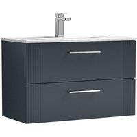 Nuie Deco 800mm Wall Hung 2 Drawer Vanity & Basin 2 - Satin Anthracite, Grey