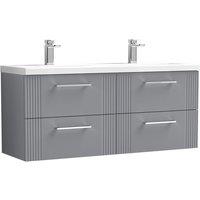 Nuie Deco 1200mm Wall Hung 4 Drawer Vanity & Double Ceramic Basin - Satin Grey, Grey