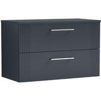 Nuie Deco 800mm Wall Hung 2 Drawer Vanity & Worktop - Satin Anthracite, Grey