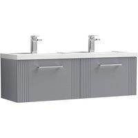 Nuie Deco 1200mm Wall Hung 2 Drawer Vanity & Double Polymarble Basin - Satin Grey, Grey