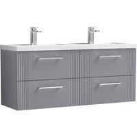 Nuie Deco 1200mm Wall Hung 4 Drawer Vanity & Double Polymarble Basin - Satin Grey, Grey