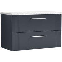 Nuie Deco 800mm Wall Hung 2 Drawer Vanity & Sparkling White Laminate Top - Satin Anthracite, Grey