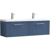 Nuie Deco 1200mm Wall Hung 2 Drawer Vanity & Double Ceramic Basin - Satin Blue, Blue