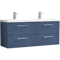 Nuie Deco 1200mm Wall Hung 4 Drawer Vanity & Double Ceramic Basin - Satin Blue, Blue